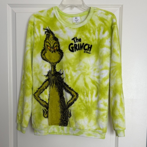 The Grinch with Max on back Green tie dye fuzzy pullover sweatshirt - Picture 1 of 6